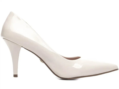 Sapato Scarpin Feminino Verniz Off White Salto Fino 8,5 cm
