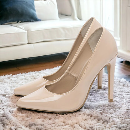 Sapato Scarpin Bege Salto12 Solado em Micro na cor Bege