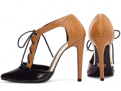 Sapato Scarpin Feminino Salto Alto 12 cm Preto e Caramelo