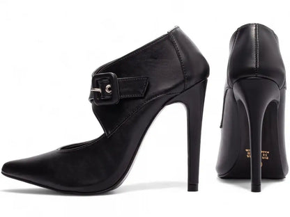 Sapato Scarpin Preto Clássico Salto Alto com Fivela