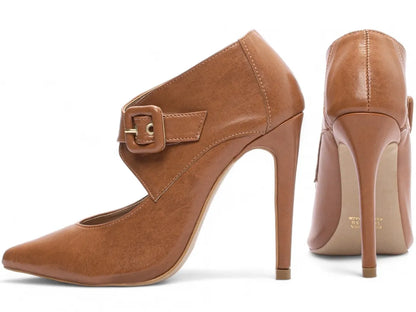 Sapato Scarpin Napa Caramelo Salto 12 com Fivela Encapada