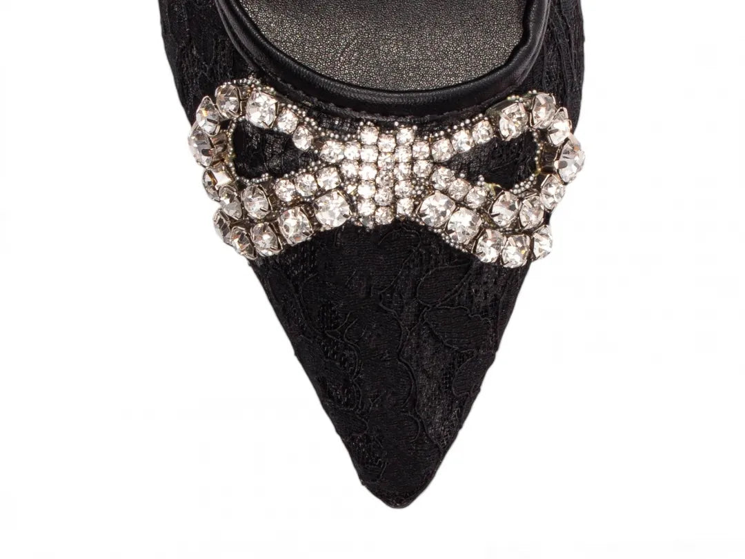 Sapato Scarpin Salto 12 Preto com Laço de Strass