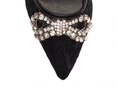 Sapato Scarpin Salto 12 Preto com Laço de Strass
