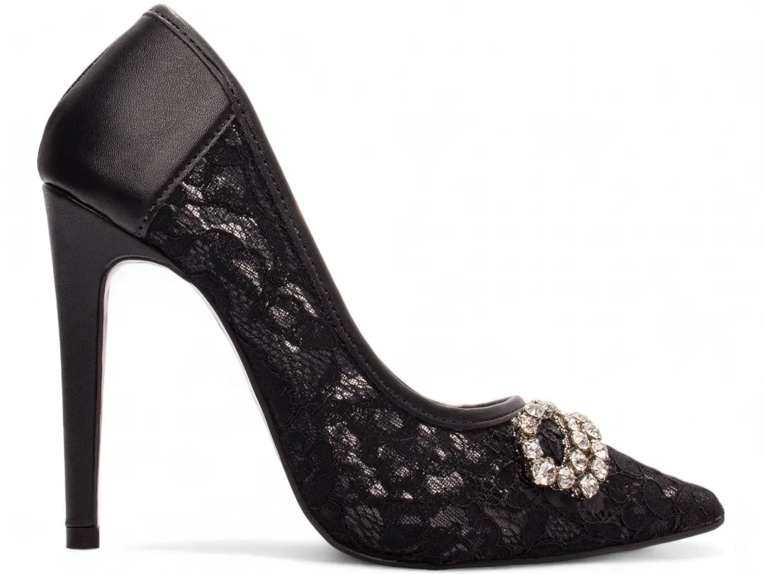 Sapato Scarpin Salto 12 Preto com Laço de Strass