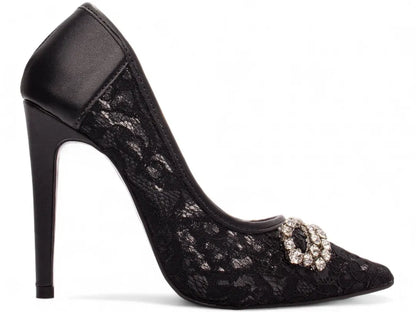 Sapato Scarpin Salto 12 Preto com Laço de Strass
