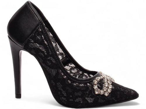 Sapato Scarpin Salto 12 Preto com Laço de Strass