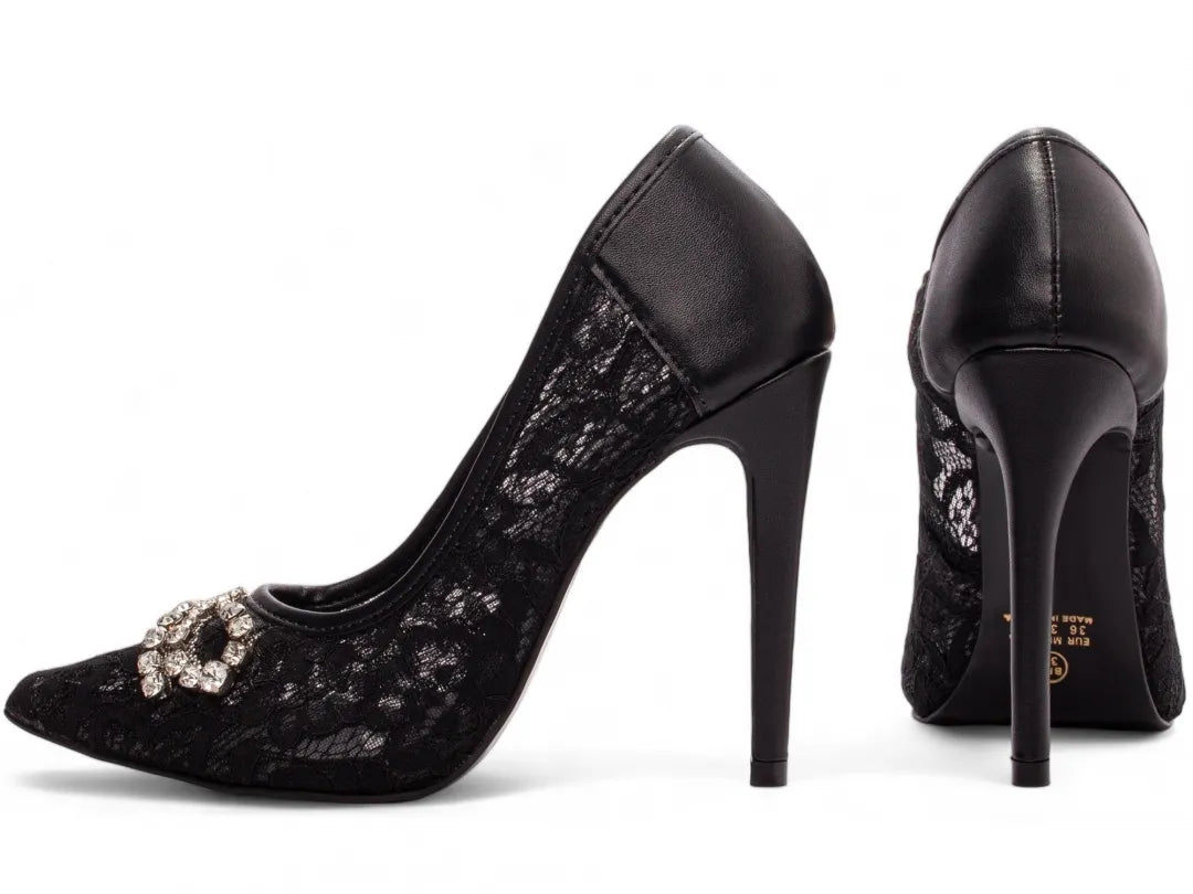 Sapato Scarpin Salto 12 Preto com Laço de Strass