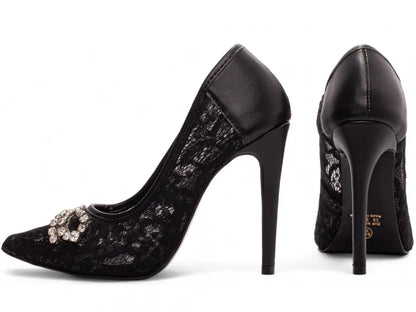 Sapato Scarpin Salto 12 Preto com Laço de Strass