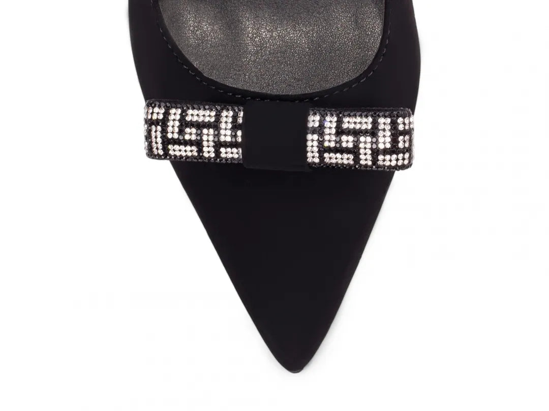 Sapato Scarpin Preto Luxo com Laço e Salto Metalizado 12cm