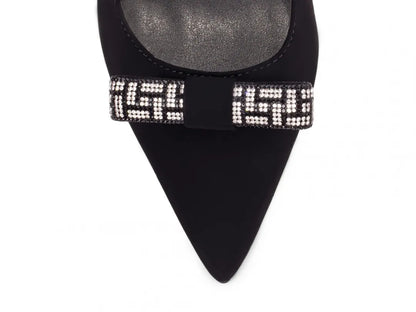 Sapato Scarpin Preto Luxo com Laço e Salto Metalizado 12cm