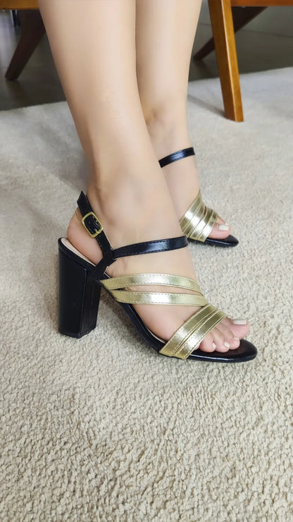 Sandália Torricella Napa Metalizado Ouro Light e Preto | Black Friday Hyly Prime