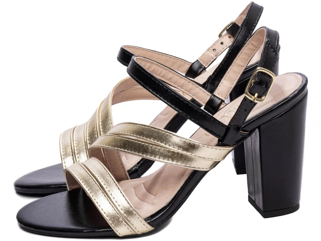 Sandália Torricella Napa Metalizado Ouro Light e Preto | Black Friday Hyly Prime