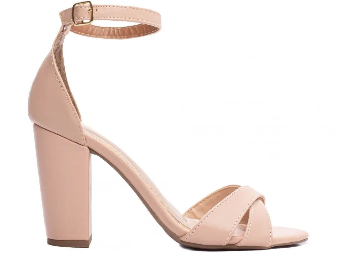 Sandália Feminina Napa Rosé Salto Grosso 8,5 cm