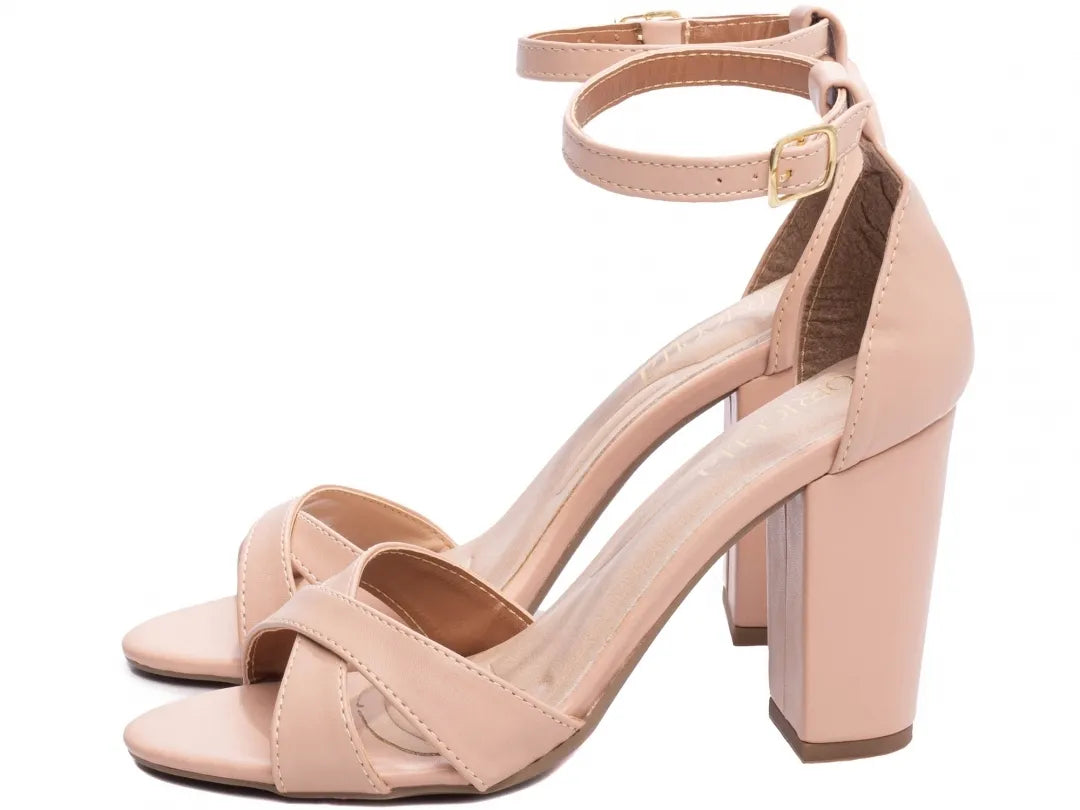 Sandália Feminina Napa Rosé Salto Grosso 8,5 cm