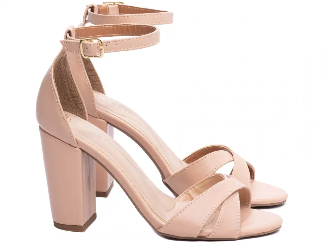 Sandália Feminina Napa Rosé Salto Grosso 8,5 cm