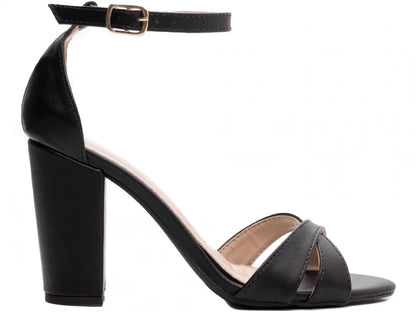 Sandália Feminina Napa Preta Salto Grosso 8,5 cm