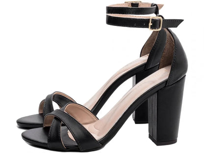 Sandália Feminina Napa Preta Salto Grosso 8,5 cm