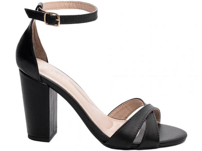 Sandália Feminina Napa Preta Salto Grosso 8,5 cm