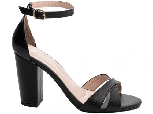 Sandália Feminina Napa Preta Salto Grosso 8,5 cm