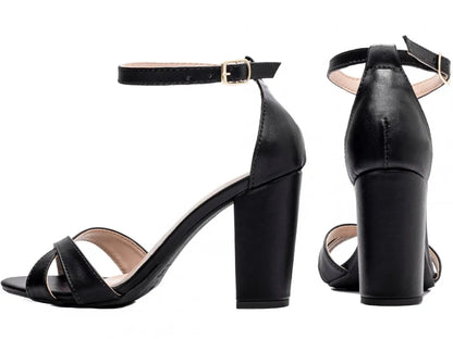 Sandália Feminina Napa Preta Salto Grosso 8,5 cm