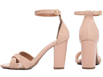 Sandália Feminina Napa Rosé Salto Grosso 8,5 cm