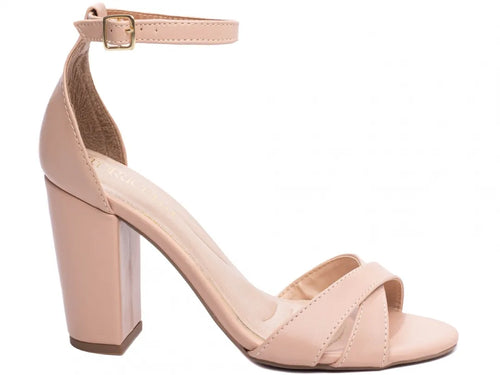 Sandália Feminina Napa Rosé Salto Grosso 8,5 cm