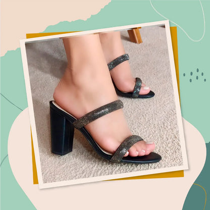 Sandália Tamanco Feminino Napa Preto com Strass Grafite