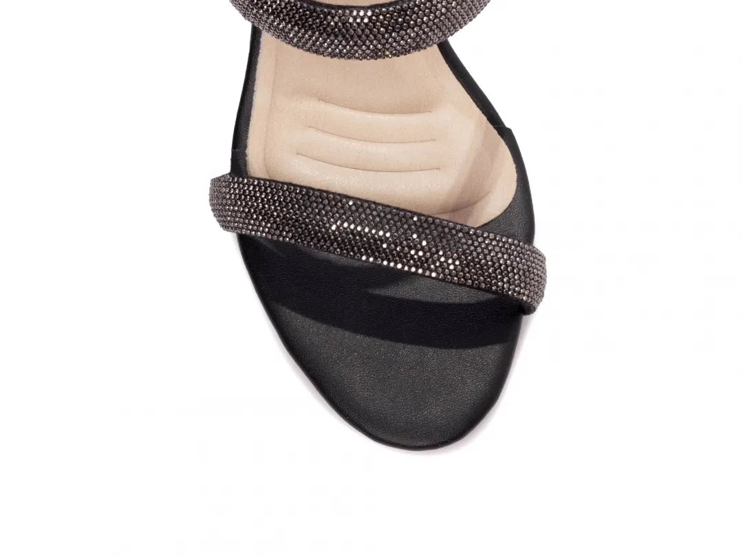 Sandália Tamanco Feminino Napa Preto com Strass Grafite