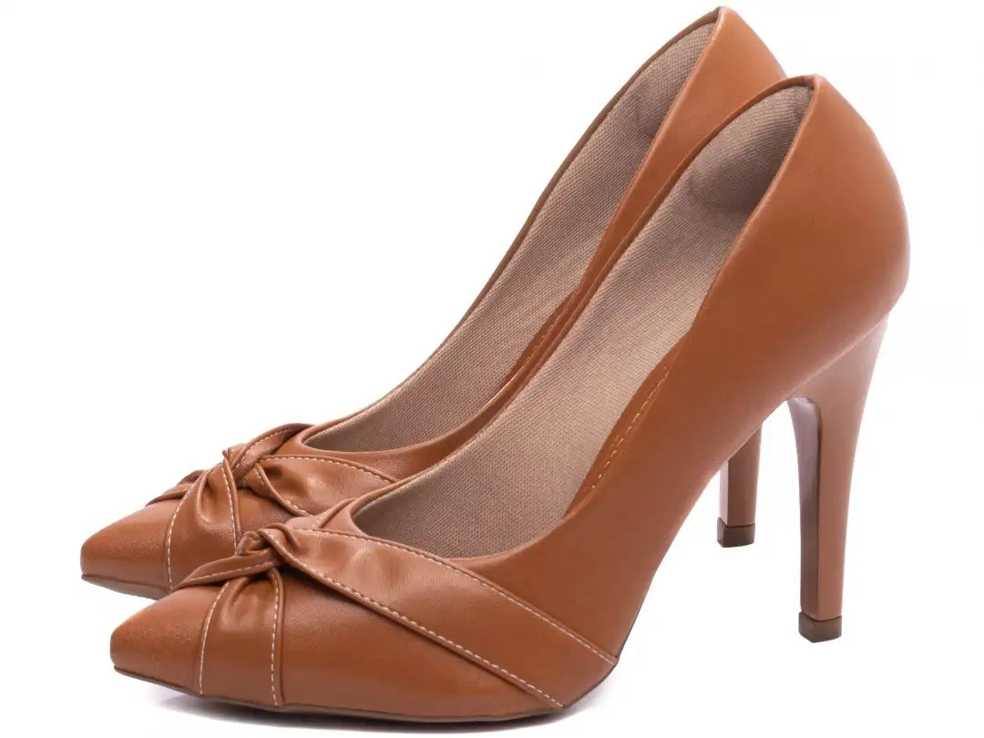 Sapato Scarpin Feminino Napa Caramelo Bico Fino Salto 10 cm