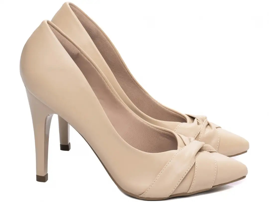 Scarpin Feminino Bege Elegante Bico Fino com Salto 10 cm