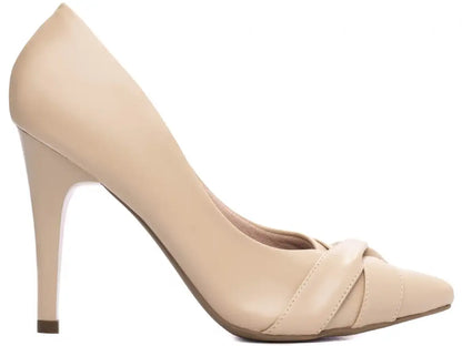 Scarpin Feminino Bege Elegante Bico Fino com Salto 10 cm