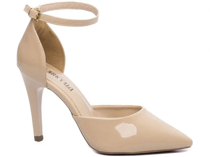 Scarpin Verniz Bege com Salto Fino 10cm