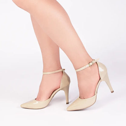 Scarpin Verniz Bege com Salto Fino 10cm