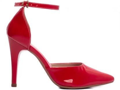 Sapato Scarpin Verniz Vermelho com Fivela Dourada Salto 10 cm