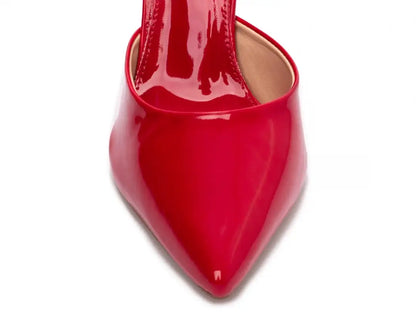 Sapato Scarpin Verniz Vermelho com Fivela Dourada Salto 10 cm