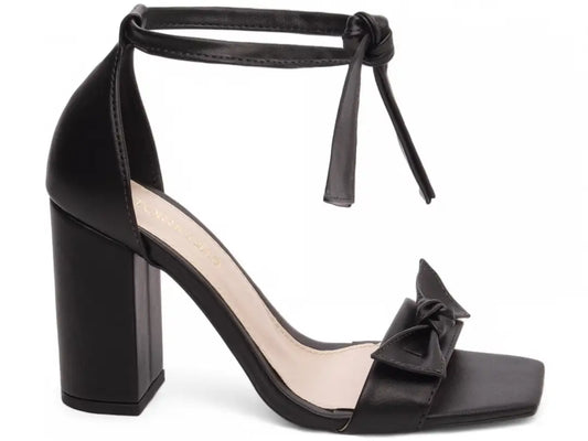 Sandália Feminina Preta Elegante com Laço e Salto Médio