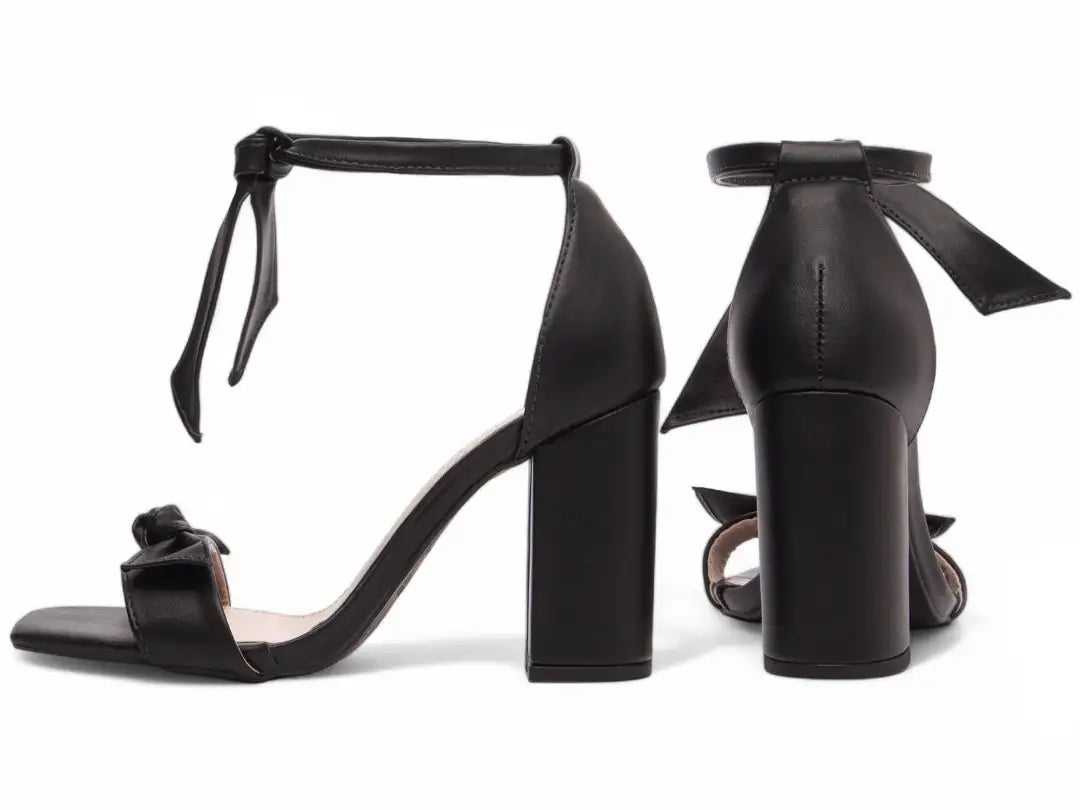 Sandália Feminina Preta Elegante com Laço e Salto Médio