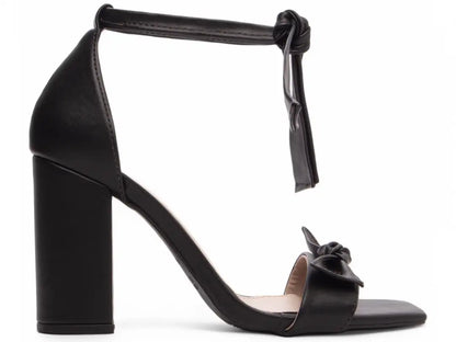Sandália Feminina Preta Elegante com Laço e Salto Médio
