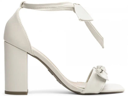 Sandália Feminina Off White com Laço Nó Salto 8,5 cm