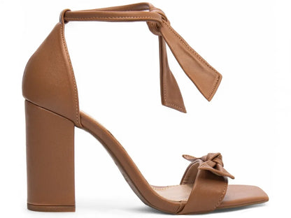 Sandália Feminina Napa Caramelo com Laço Nó Salto 8,5 cm