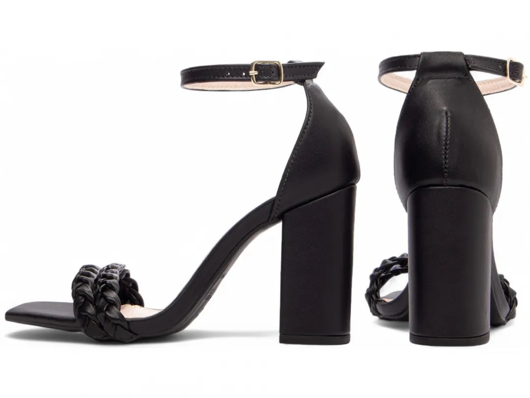 Sandália Feminina Napa Preto com Tiras Trançadas Salto 8,5 cm
