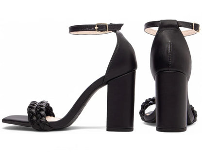 Sandália Feminina Napa Preto com Tiras Trançadas Salto 8,5 cm