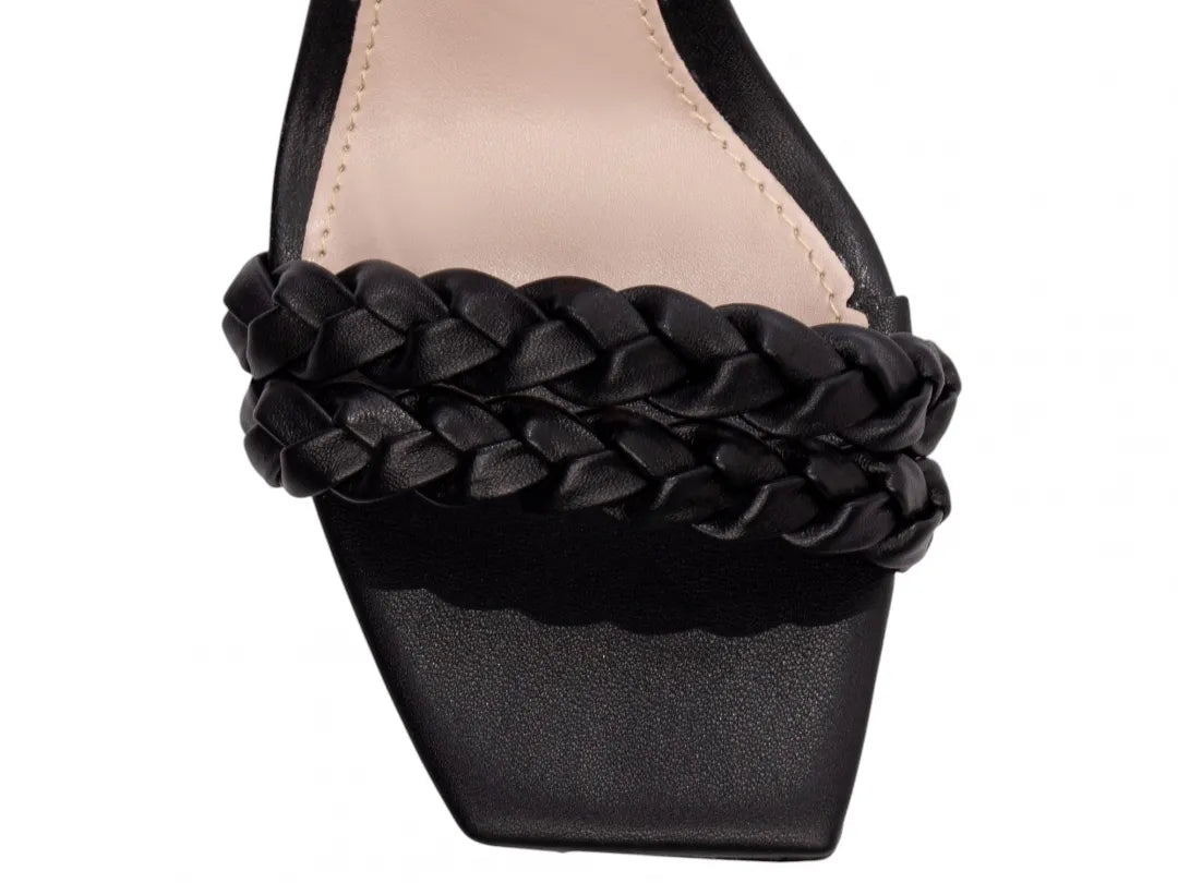 Sandália Feminina Napa Preto com Tiras Trançadas Salto 8,5 cm