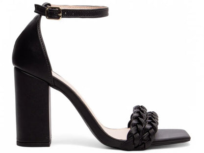 Sandália Feminina Napa Preto com Tiras Trançadas Salto 8,5 cm