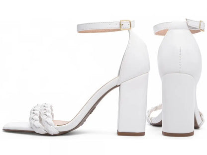 Sandália Feminina Napa Branco com Tiras Trançadas Salto 8,5 cm