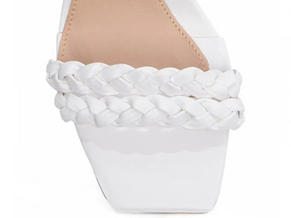 Sandália Feminina Napa Branco com Tiras Trançadas Salto 8,5 cm