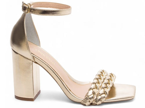 Sandália Feminina Ouro Light com Tiras Trançadas Salto 8,5 cm