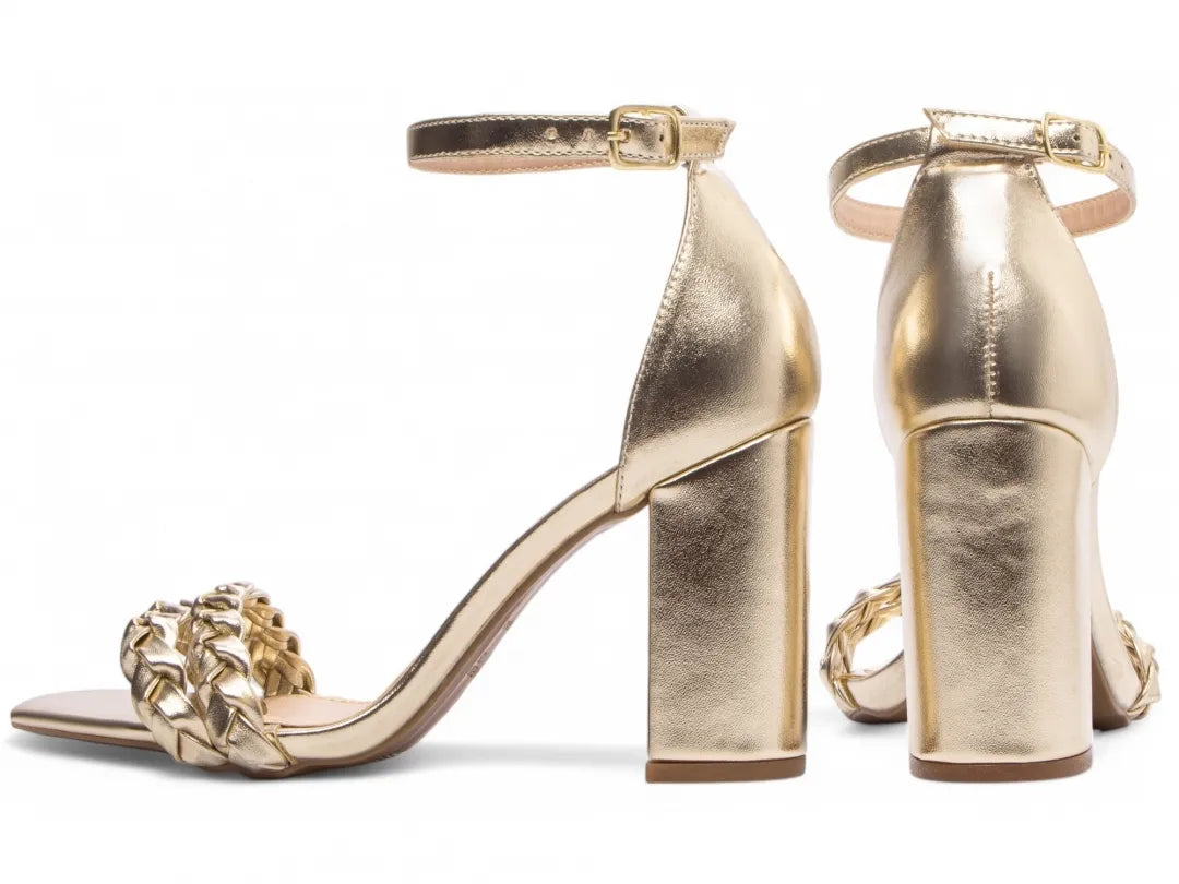 Sandália Feminina Ouro Light com Tiras Trançadas Salto 8,5 cm