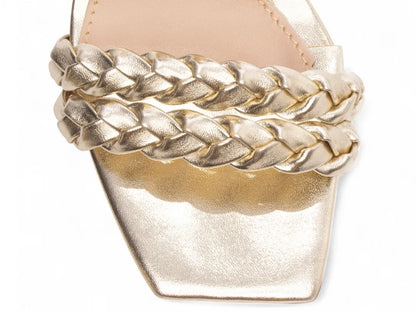 Sandália Feminina Ouro Light com Tiras Trançadas Salto 8,5 cm