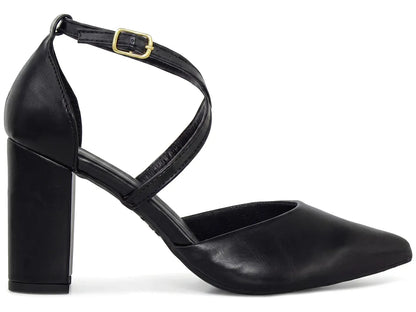 Scarpin Feminino Preto Tira Cruzada Salto Grosso